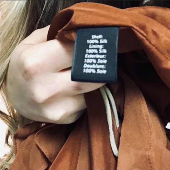 ELIZABETH AND JAMES Orange Rust Silk Ruffle Tank Sleeveless VNeck Mini Dress 4 - Picture 11 of 14